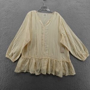 NWT Kensie Jeans Cotton Gauze Peasant Top 3X‎ Ivory Womens Long Sleeve VNeck
